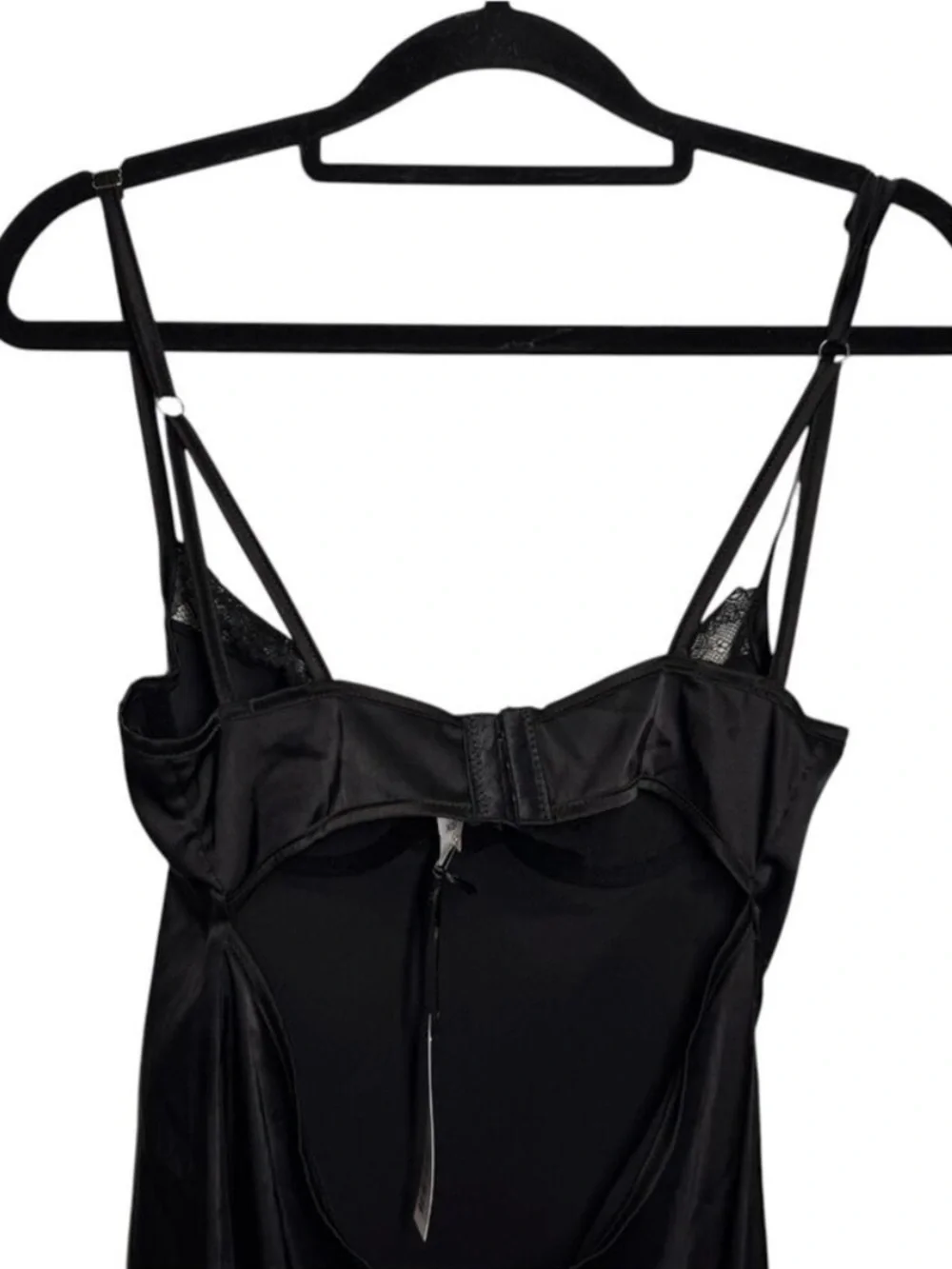 Kat the Label NWT Black Satin Lingerie Lace Trim Sienna Slip Dress XS